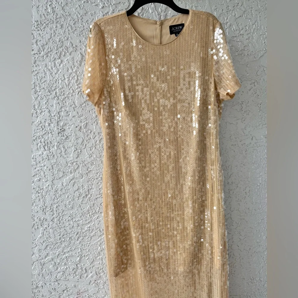 J. Crew Sequin short-sleeve slip dress in gold cream size 16